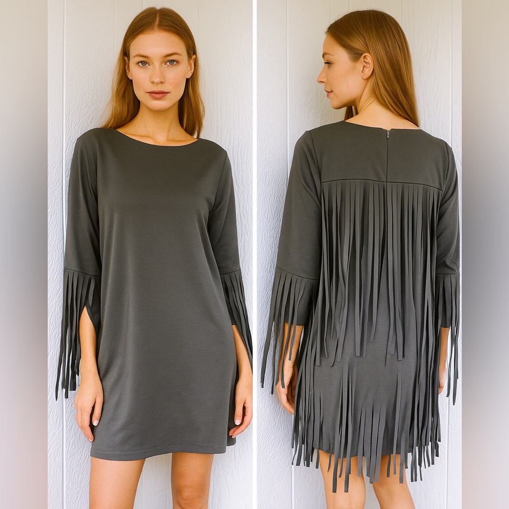 Kensie Black Fringe Dress - Picture 2 of 6